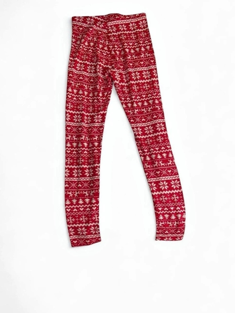 Fair Isle Pattern Leggings in Red & White Like New